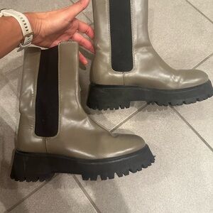 Gray Zara lug sole Stylish Women's Leather Boots 8 39
